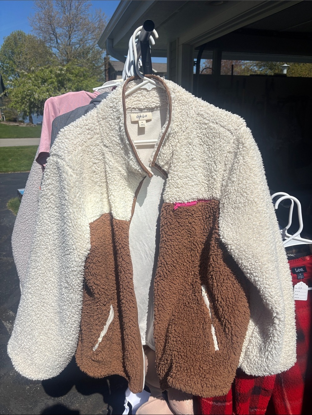 Style & Co. Two-Tone Teddy Sherpa Jacket in Cream & Brown